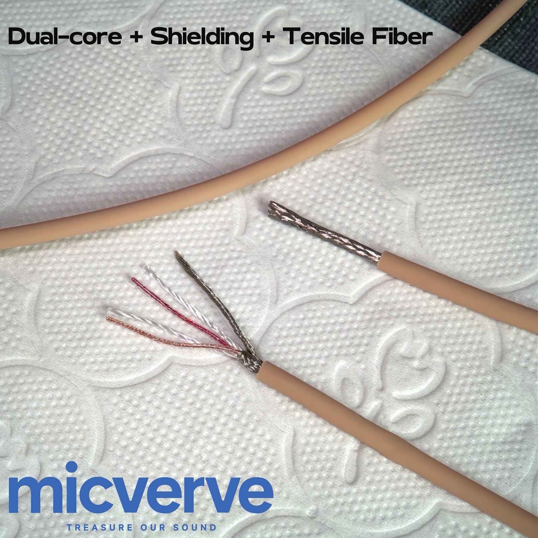 Micverve VK102 Miniatur Mic Cable Beige Ø 2.3mm Dual-Core Shielded Tensile Fiber Soft Skin-Friendly Hypoallergenic