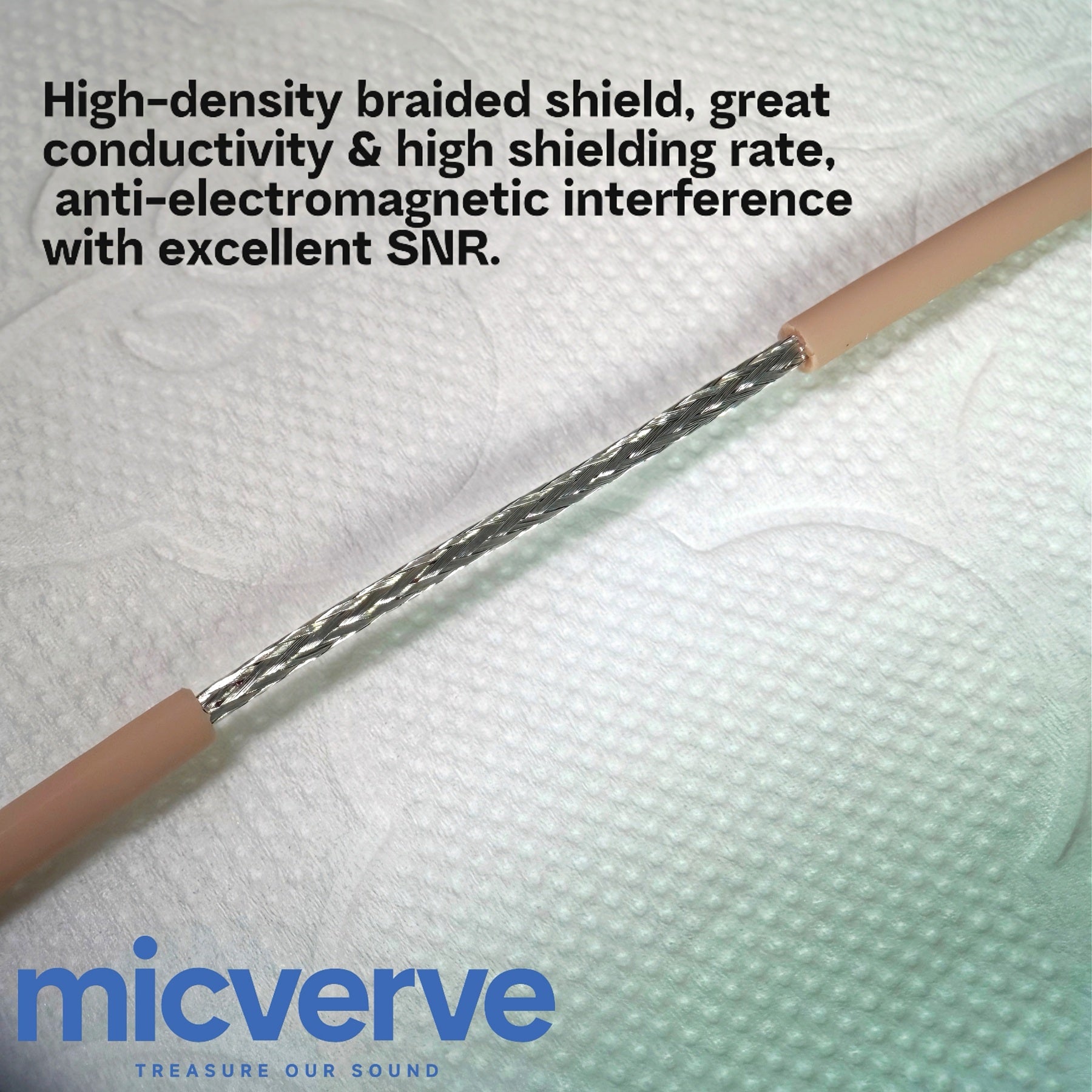 Micverve VK102 Miniatur Mic Cable Beige Ø 2.3mm Dual-Core Shielded Tensile Fiber Soft Skin-Friendly Hypoallergenic