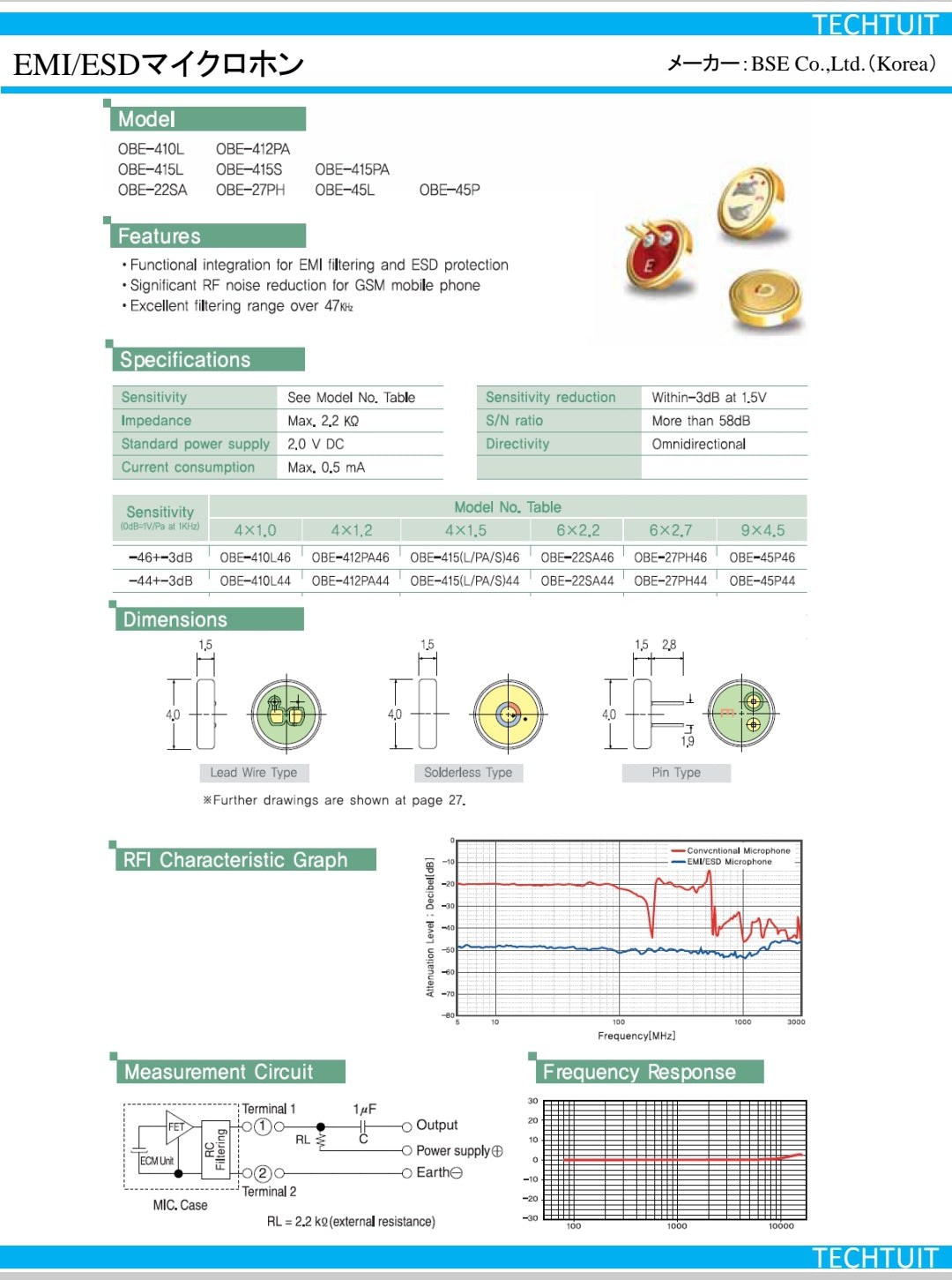 BSE OBE-45P Omni-directional Electret Condenser Microphone