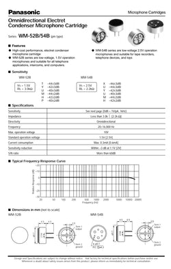 Panasonic WM-52BT Omni-directional Electret Condenser Microphone -44Db