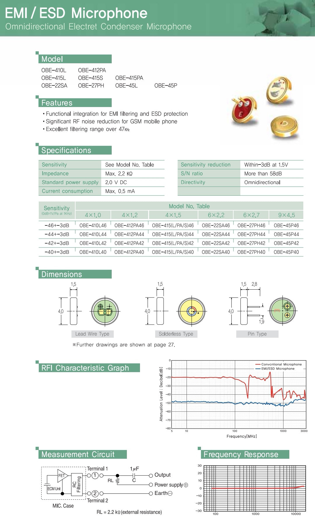 BSE OBE-27PH40 Omni-directional Electret Condenser Microphone