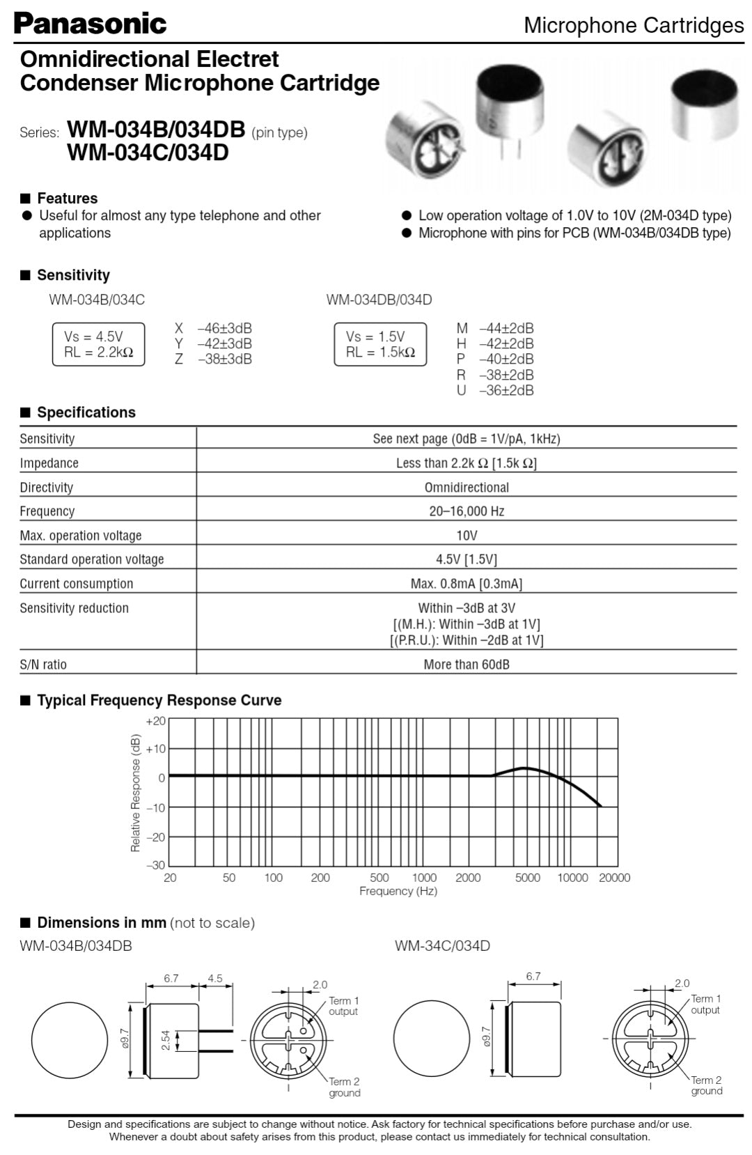 Panasonic WM-034CX Omni-directional Electret Condenser Microphone