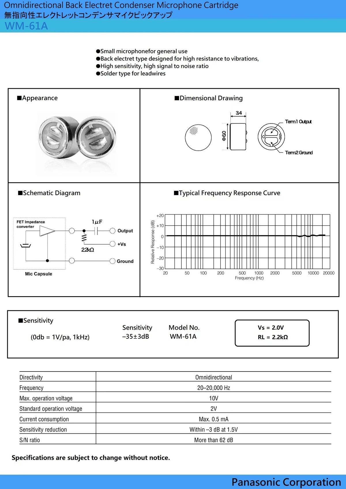 Panasonic WM-61A Omni-directional Electret Condenser Microphone