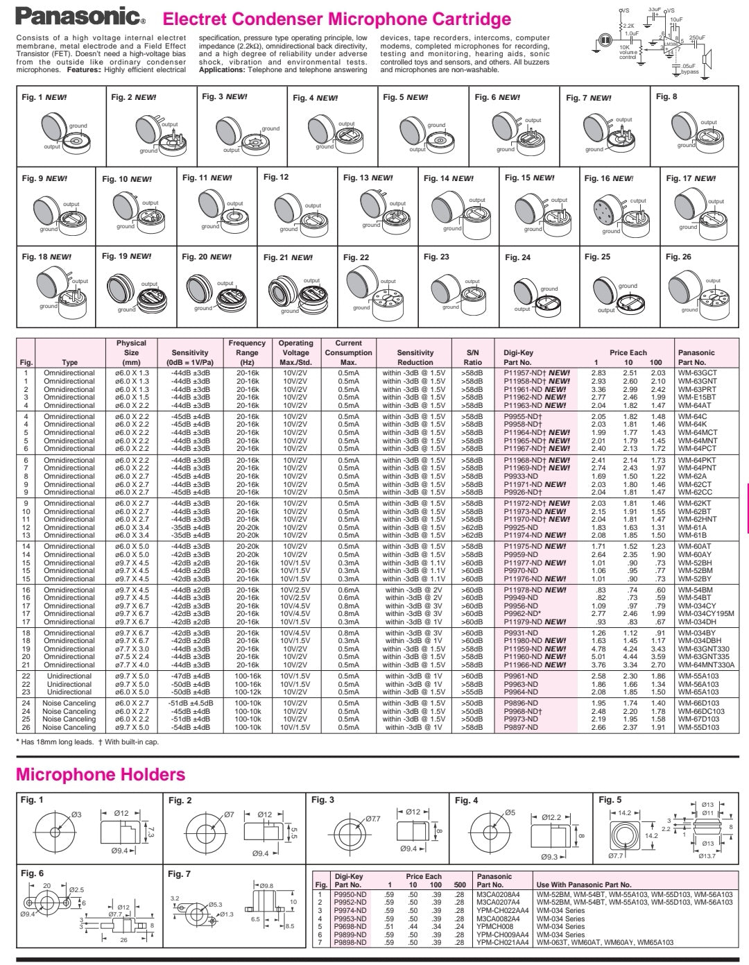 Panasonic WM-64AT Omni-directional Electret Condenser Microphone -44dB