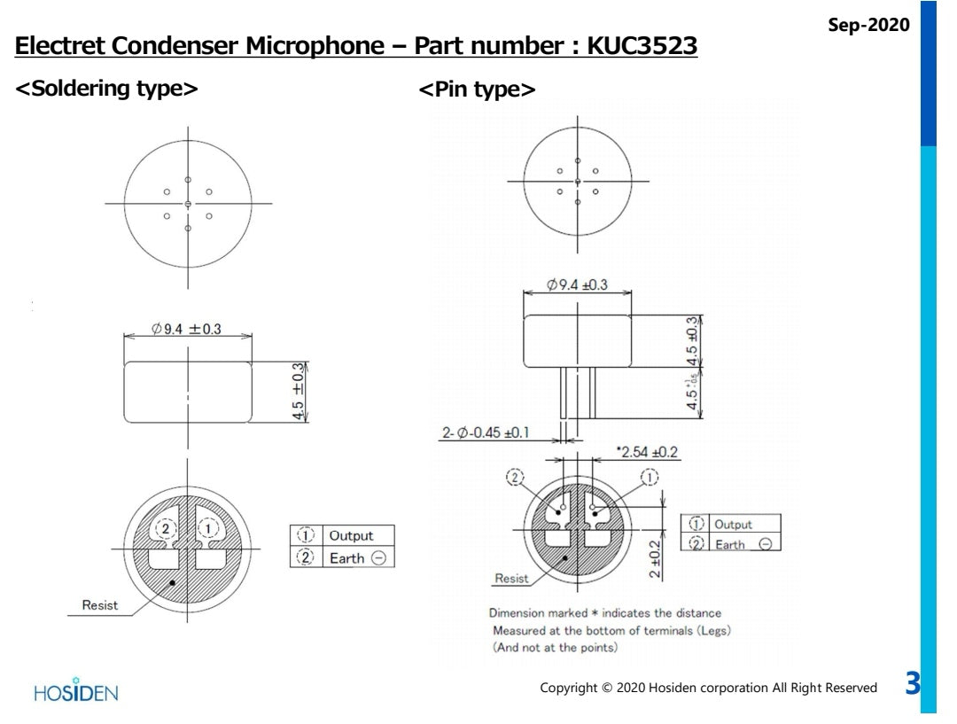 HOSIDEN KUC3523 Omni-directional Electret Condenser Microphone