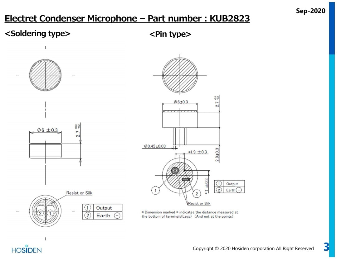 HOSIDEN KUB2823-016021RF Omni-directional Electret Condenser Microphone