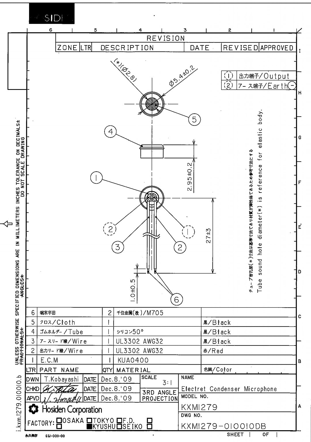 HOSIDEN KXM1279 Omni-directional Electret Condenser Microphone