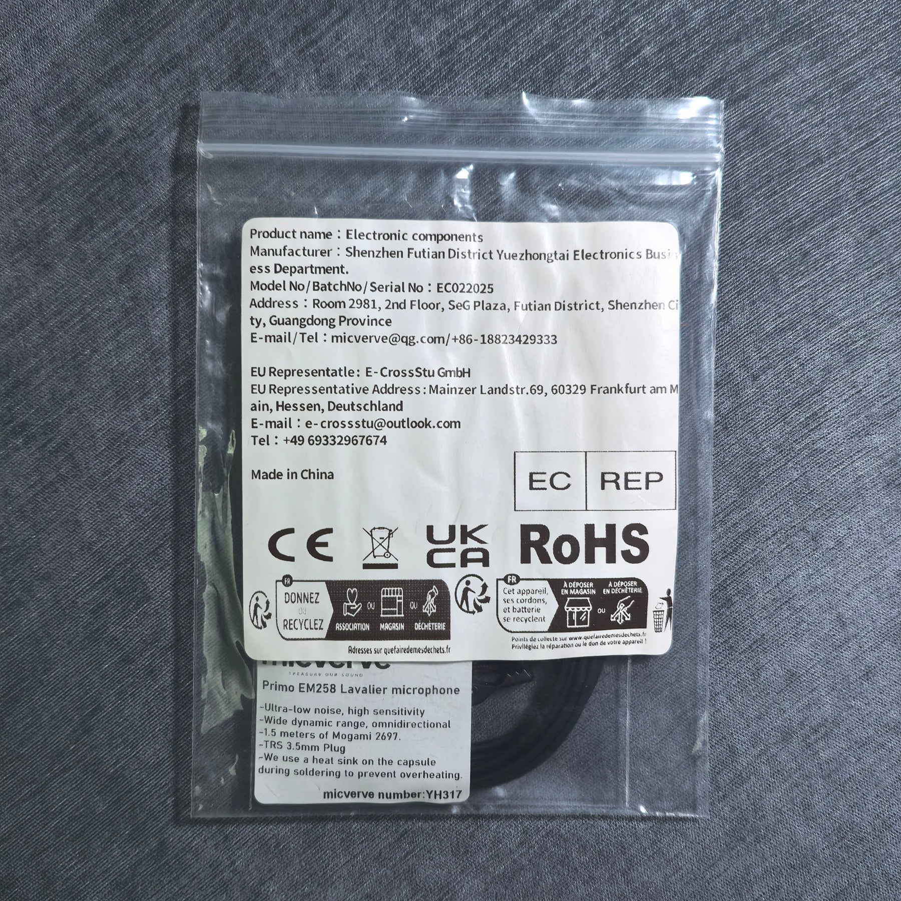 YH317 Primo EM258 Lapel Mic